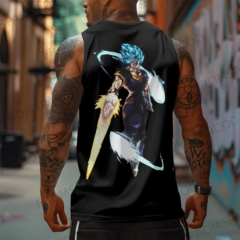 Dragon Ball Anime Goku Peripheral Printed Pure Cotton Tank Top Summer Gym Men's Loose Casual Sporty Fashion Top