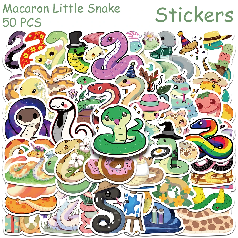 50pcs Macaron Little Snake Stickers Decals For Laptop Notebook Skateboard Guitar DIY Cartoon Graffiti Stickers Kids Toys Gifts