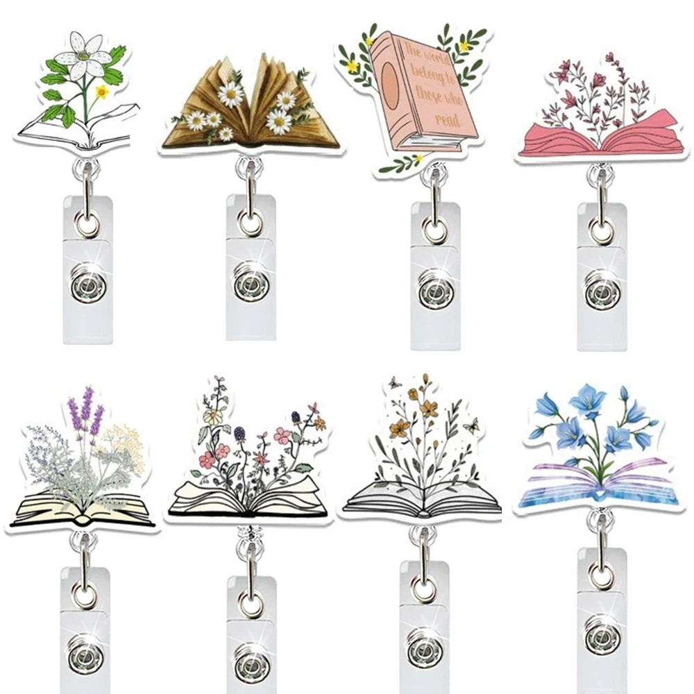 New Creative Teacher Book Flower Badge Reel Sunflower Retractable ID Badge Holder Alligator Clip Teacher Name Holder Wholesale