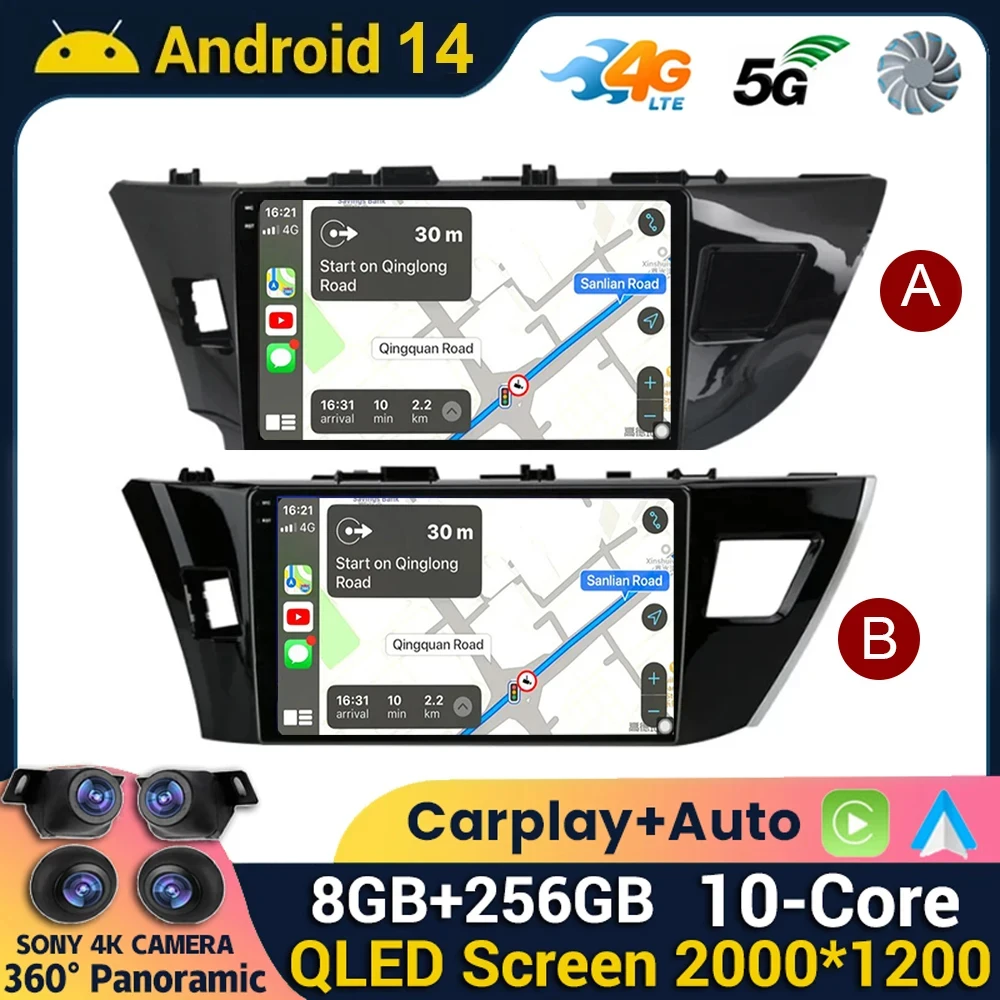 Android 14 DSP Car Radio Multimedia Video Screen Player For Toyota Corolla Ralink 2014 - 2016 Navigation GPS Head Unit Carplay