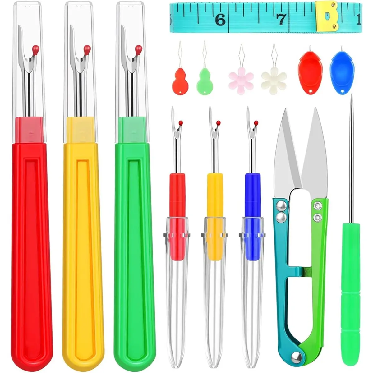 Budget-Friendly-Seam Rippers for Sewing, Remover Tool, Threaders, Tape Measure, Tailors Awl, Thread Snips (15PCS)