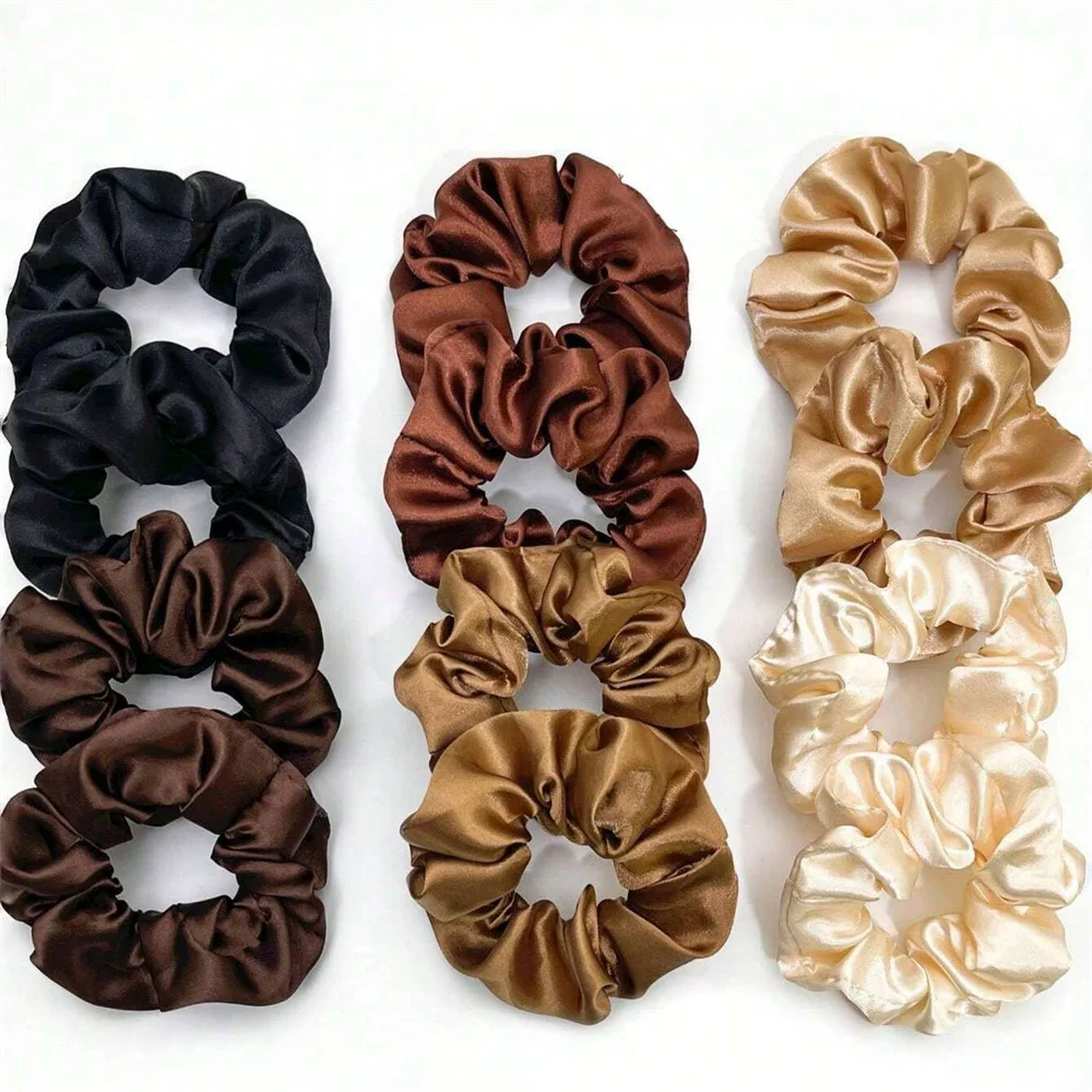 Chouchous en Satin pour femmes, couleur unie, attaches pour cheveux, anneau de cheveux élégant, élastique pour queue de cheval, accessoires pour cheveux, 12 pièces/ensemble