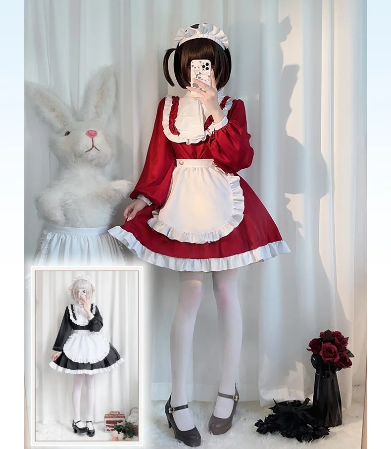 

Japanese Style Y2K Jirai Kei Cat Kawaii Black White Long Sleeve Anime Cosplay Costume Maid Dress Fancy Dress Female Women Comic