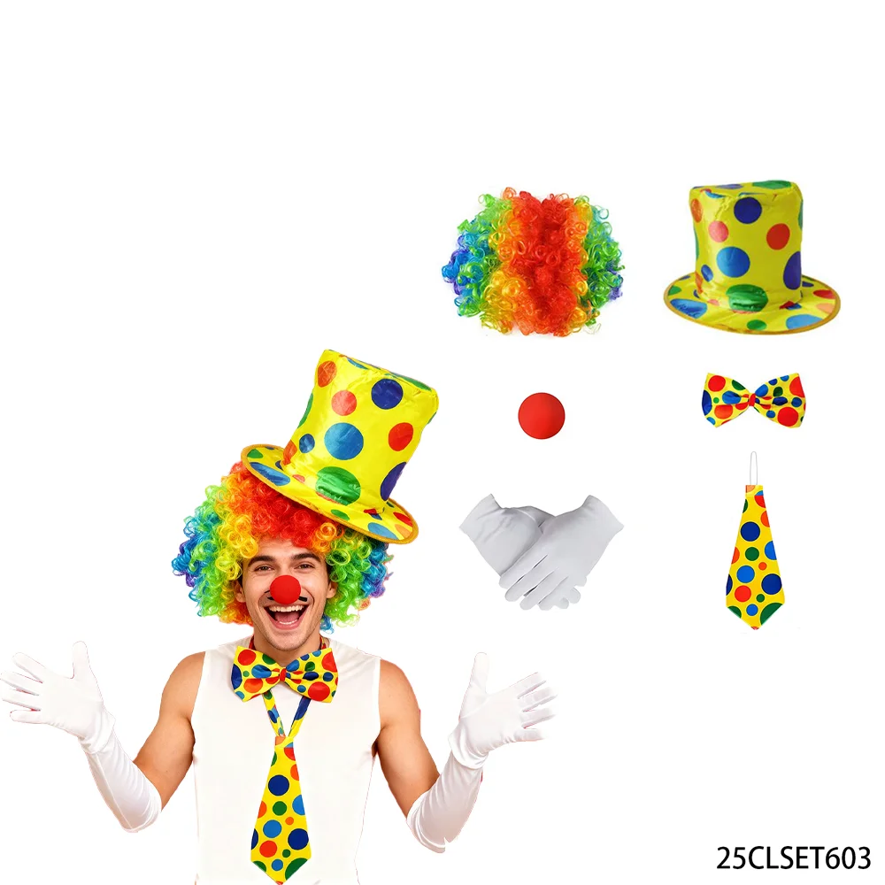 

PESNEAR Клоун Шляпа Цилиндр в горошек Костюмный комплект, подходит для цирковых вечеринок, карнавальных радужных ролевых вечеринок