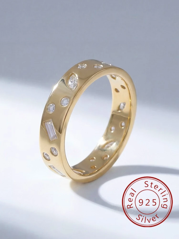 925 Sterling Silber Mode Goldene Geometrische Muster Zirkon Ring für Frauen Verlobung Hochzeit Luxus Hochwertiger Edel-Schmuck