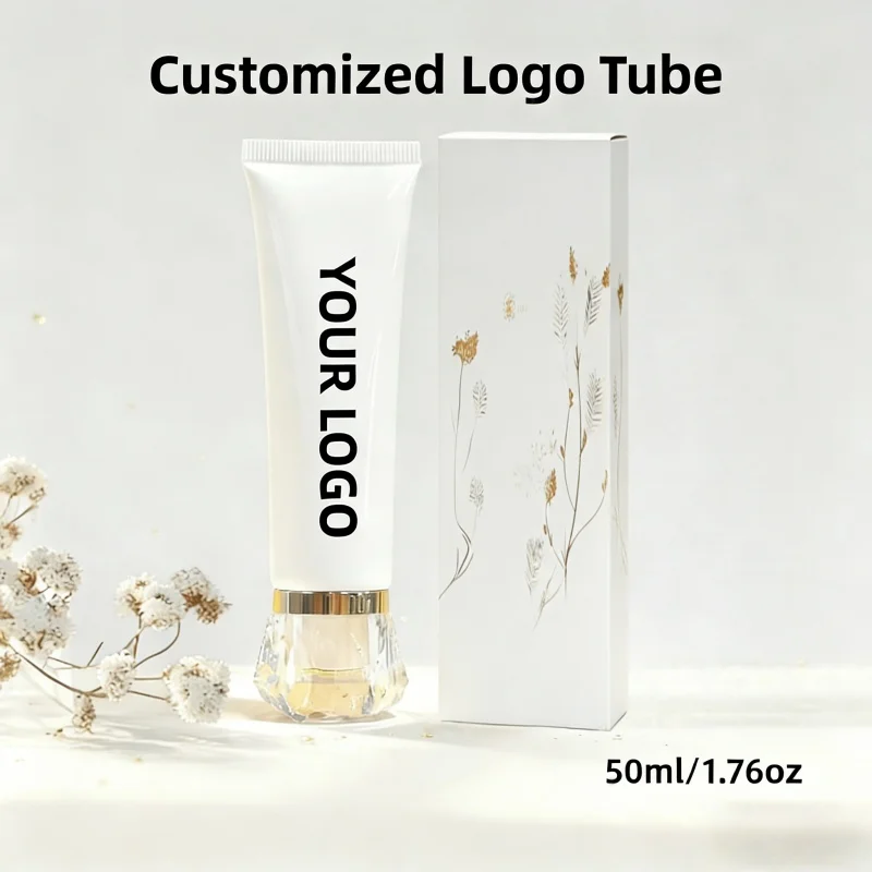 

【Индивидуальный логотип】50 шт. на заказ, 50 мл, золотая/серебряная крышка с алмазным эффектом, тонкий блестящий черный/глянцевый белый тюбик, мелкосерийное производство