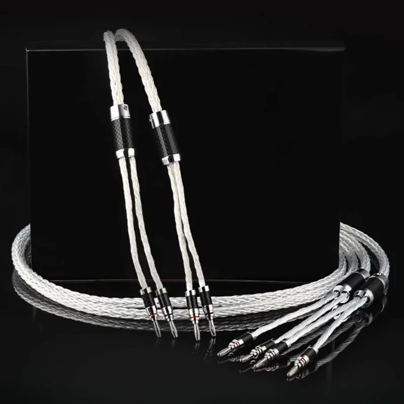 

Pair 8AG Speaker Cable OCC Silver Plated Copper HiFi Audio Horn Cables Carbon Fibre Banana Plug