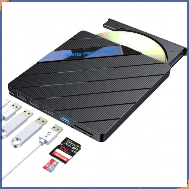 

Внешний DVD-привод 7-в-1 RGB с USB 3.0 и Type-C, оптический привод для записи и чтения CD/DVD для ноутбуков и ПК