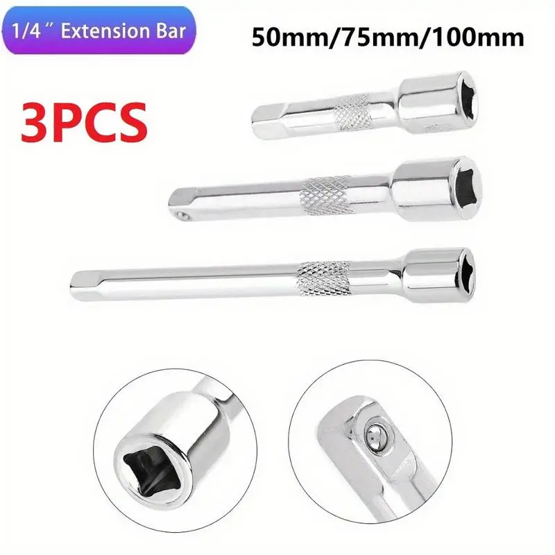 3pcs 14 Inch Socket Ratchet Wrench Extension Bar 50 75 100mm Long Steering Sleeve Connecting Rod Socket Extender Hand Tool