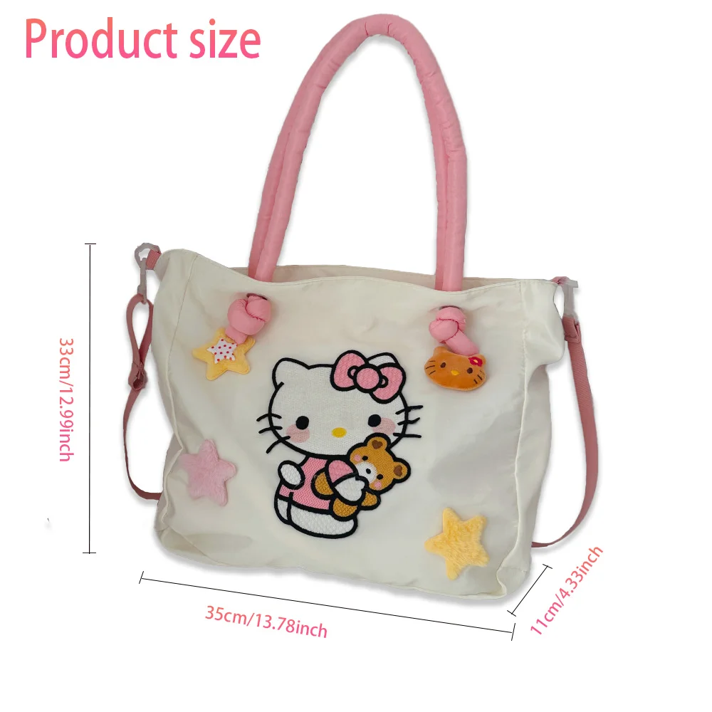 Sanrio HelloKitty Girl-Heart Shoulder Bag, Versatile Large Capacity Crossbody Bag, Cotton Filled Shoulder Strap Fashion Handbag