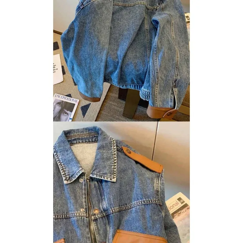 New Spring  Autumn Style To Do Old Fashion Brand Jacket Loose Design Sense of Top American Vintage Splicing Denim lovers Coat