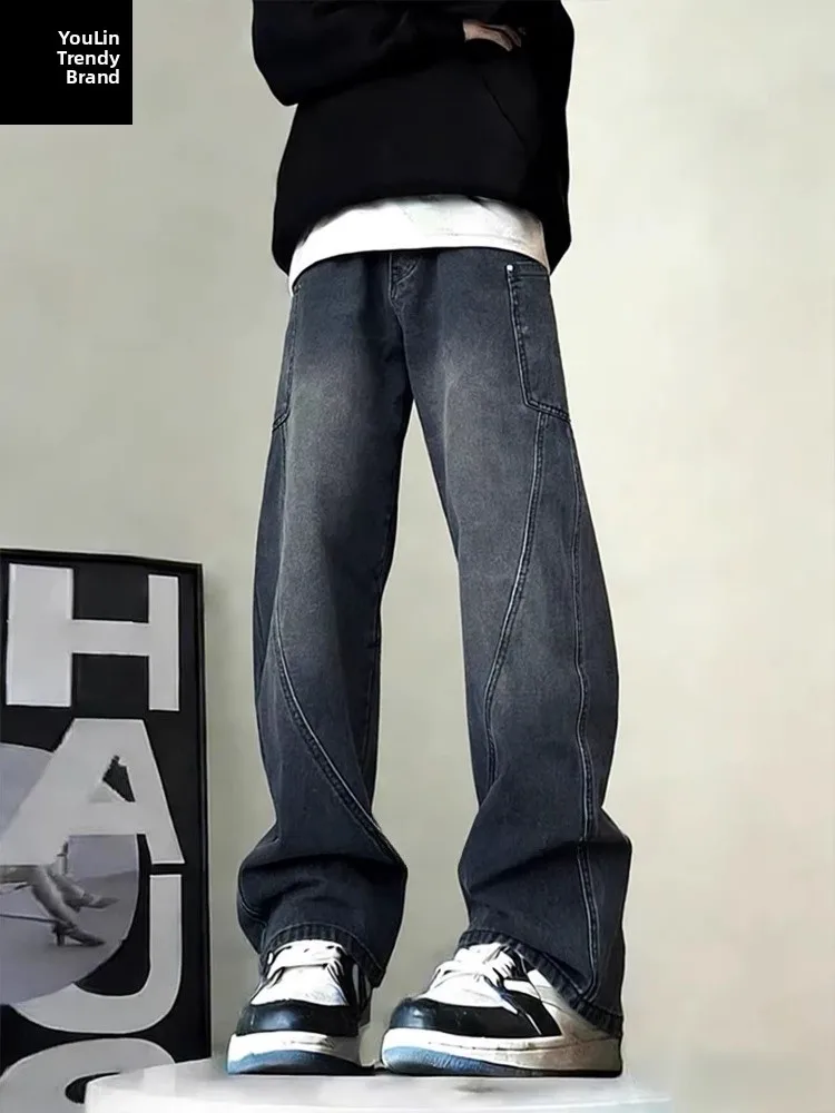 

Retro American Style Men's Denim Jeans High Waist Straight Leg Torn Washed out Workwear Casual Comfortable Fit