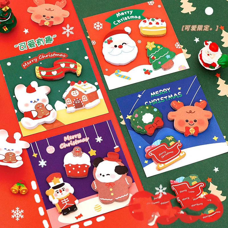 Ellen Brook 1 PCS Christmas Sticker Sticky Notes Cute Kawaii Cartoon Adhesive Notepad Memo Pad Office Supply School Stationery