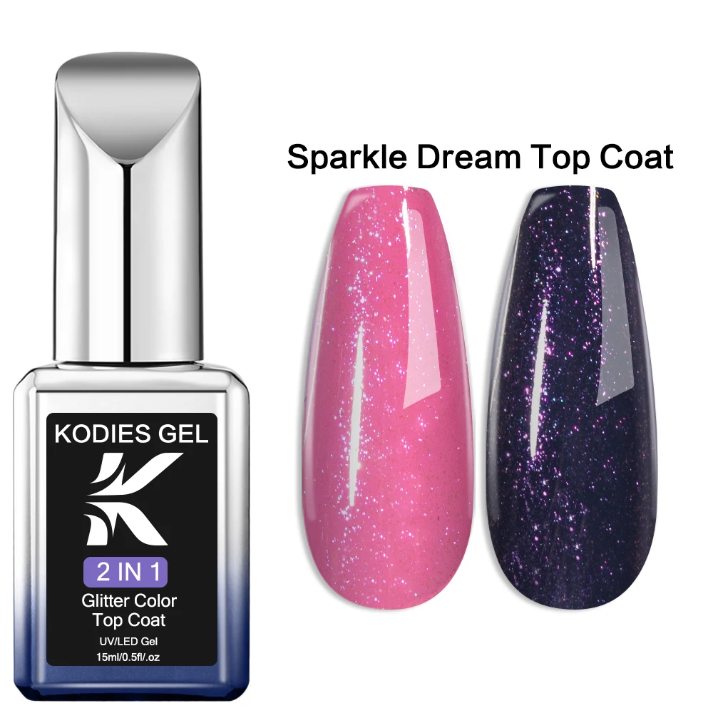 KODIES GEL Aurora Gel Nail Polish Top Coat No Wipe UV Shimmer Purple Shine Nail Gel Varnish Nail Art Manicure Pedicure At Home