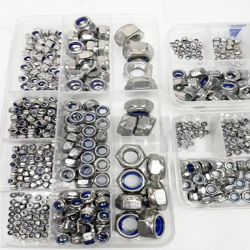 Sortimentsset Kit Box DIN985 M2 bis M12 Mix Sechskant-Nyloneinsatz Sicherungsmutter 304 A2 Edelstahl Sechskant selbstsichernde Nylock-Sicherungsmutter