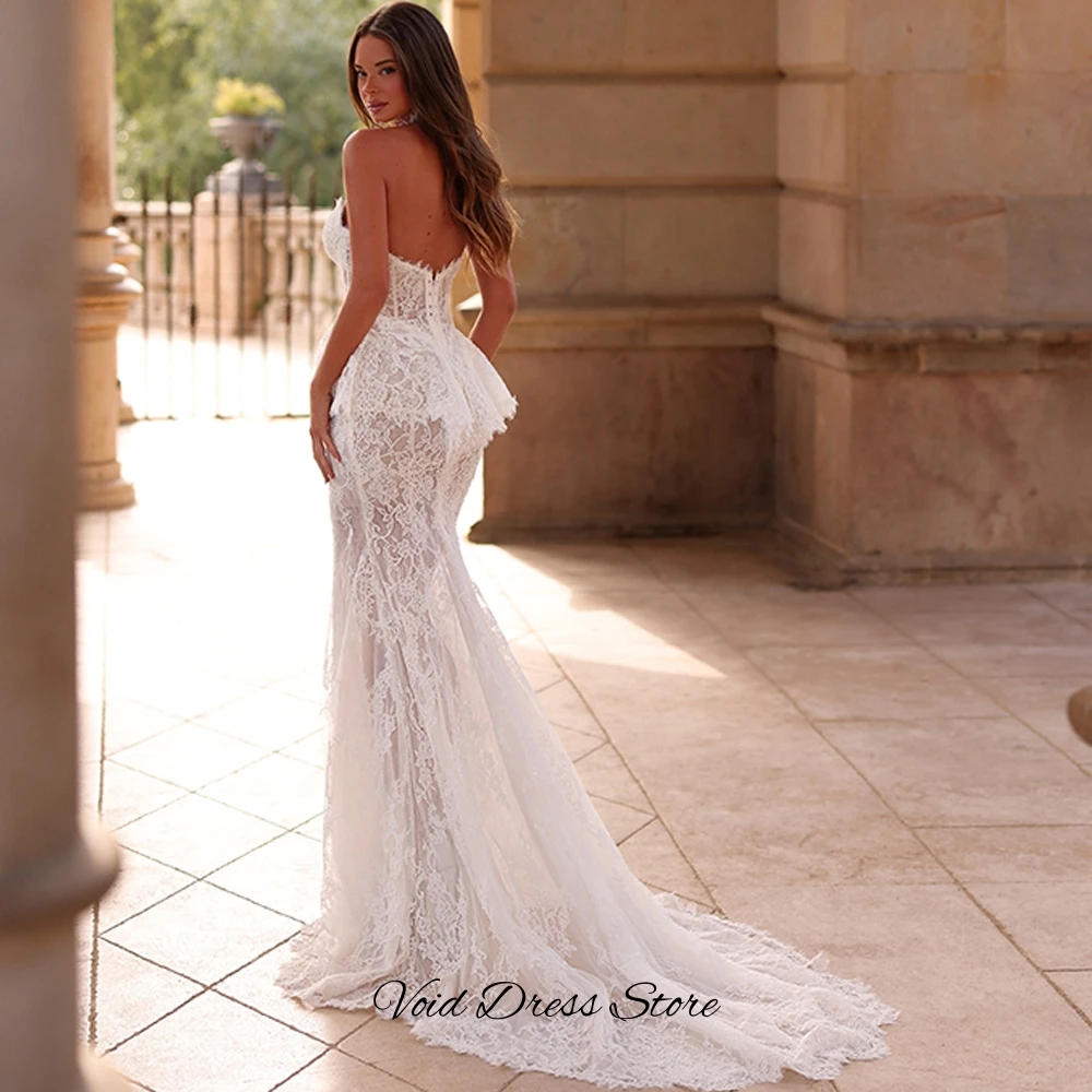Customized Lace Wedding Dress with Appliques Elegant Mermaid Sweetheart Bridal Gowns Sexy Backless Sleeveless