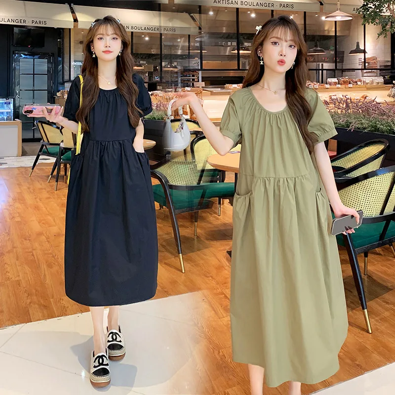 Pregnant Women's Wear Summer Vintage Feeling Slim and Elegant Style Loose Covering Belly Pregnant Dress Maternity Clothings