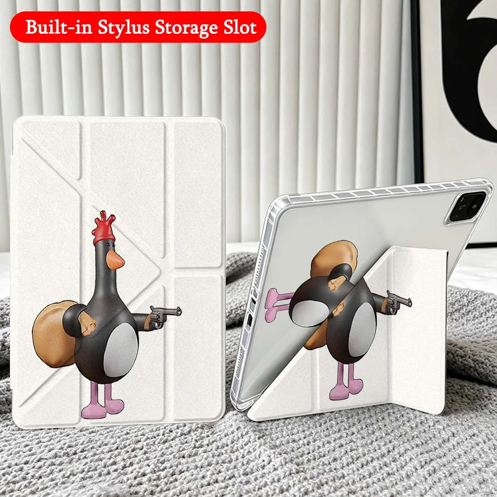 Black Chicken Gun For Xiaomi Redmi Poco Pad 5 6 7 8 Pro SE 11 11.2 12.1 Inch Transparent Y-Shaped Folding Tablet Case