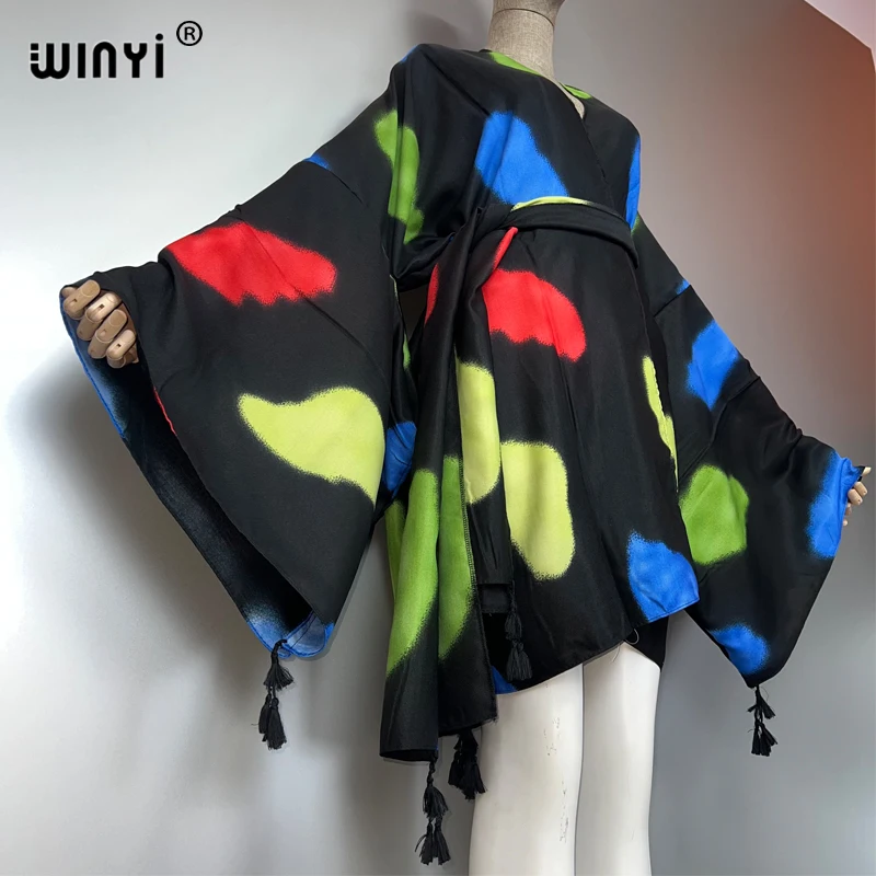 WINYI summer boho kimono holiday party Cardigan Ladies Swimwear Beach Cover Up beach outfits woman loose Dress fashion kaftan