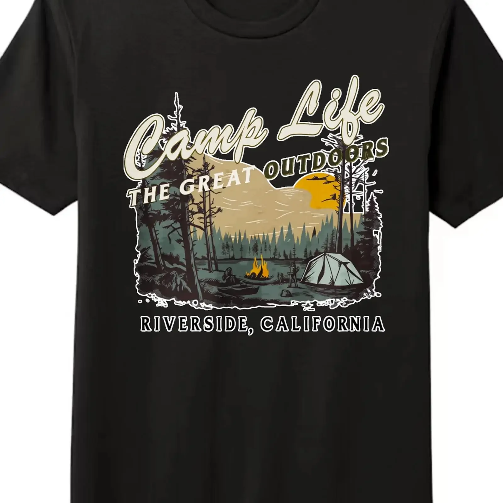 Camiseta Camp Life The Great Outdoors Riverside California, ropa de diseñador vintage lavada y suave, moda cómoda y versátil