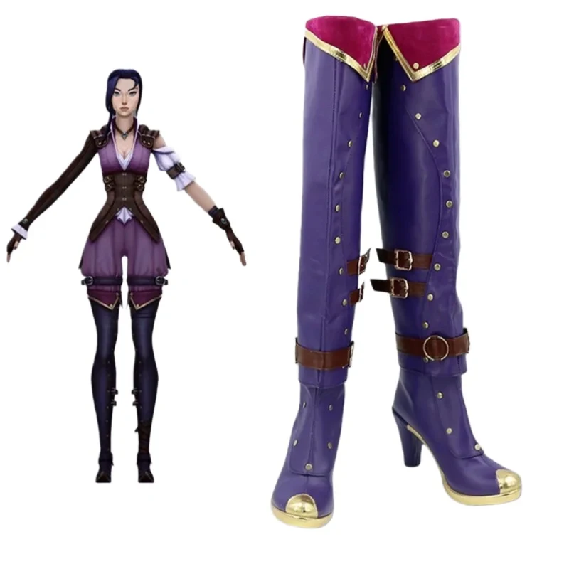 

Arcane Game Caitlyn Cosplay Women Shoes High Boots Heels Halloween gf;.9