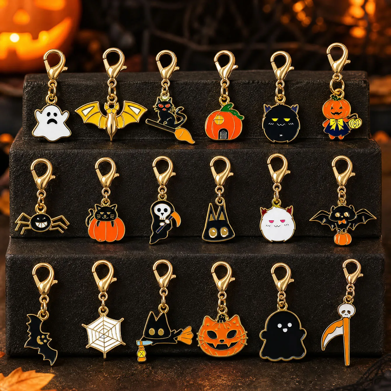 Western Dark Cute Halloween Keychain Set Funny Pumpkin Ghost Bat Reaper Charms Accessories For Women Bag Hat Key Pendant