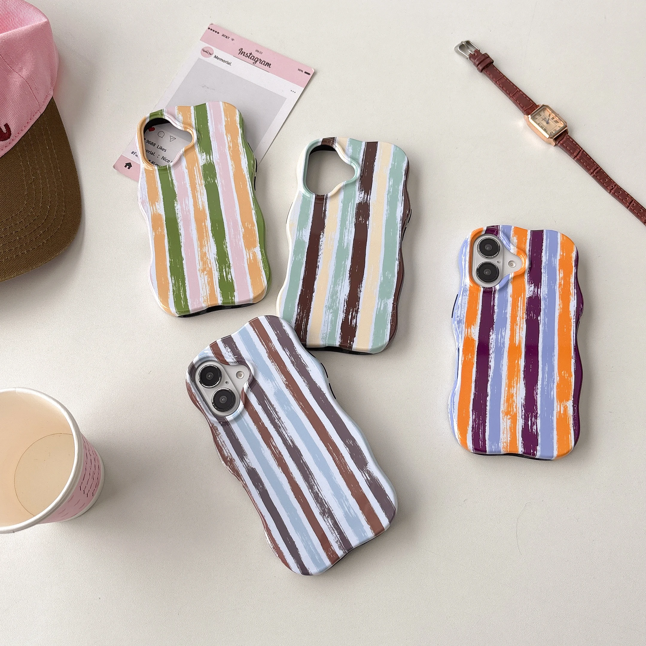 

Summer New Multi Color Graffiti Stripes Cute Simple Ultrathin Creative Phone Case For iPhone12 13 14 15 16Pro Max Anti Drop Case
