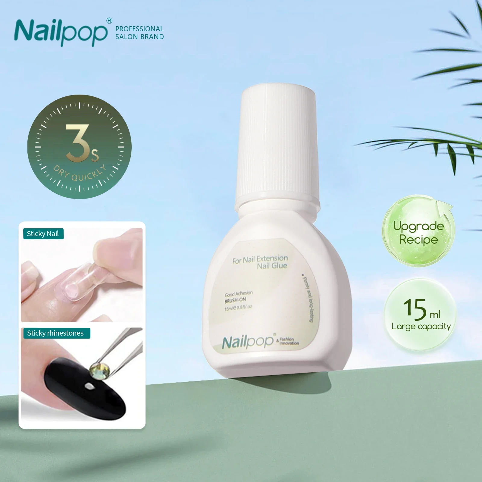 Nailpop 15ml Nail Glue For Nail Tips Super Strong Long Lasting Brush On Professional Fast Dry Gel Glue For Press On Nails