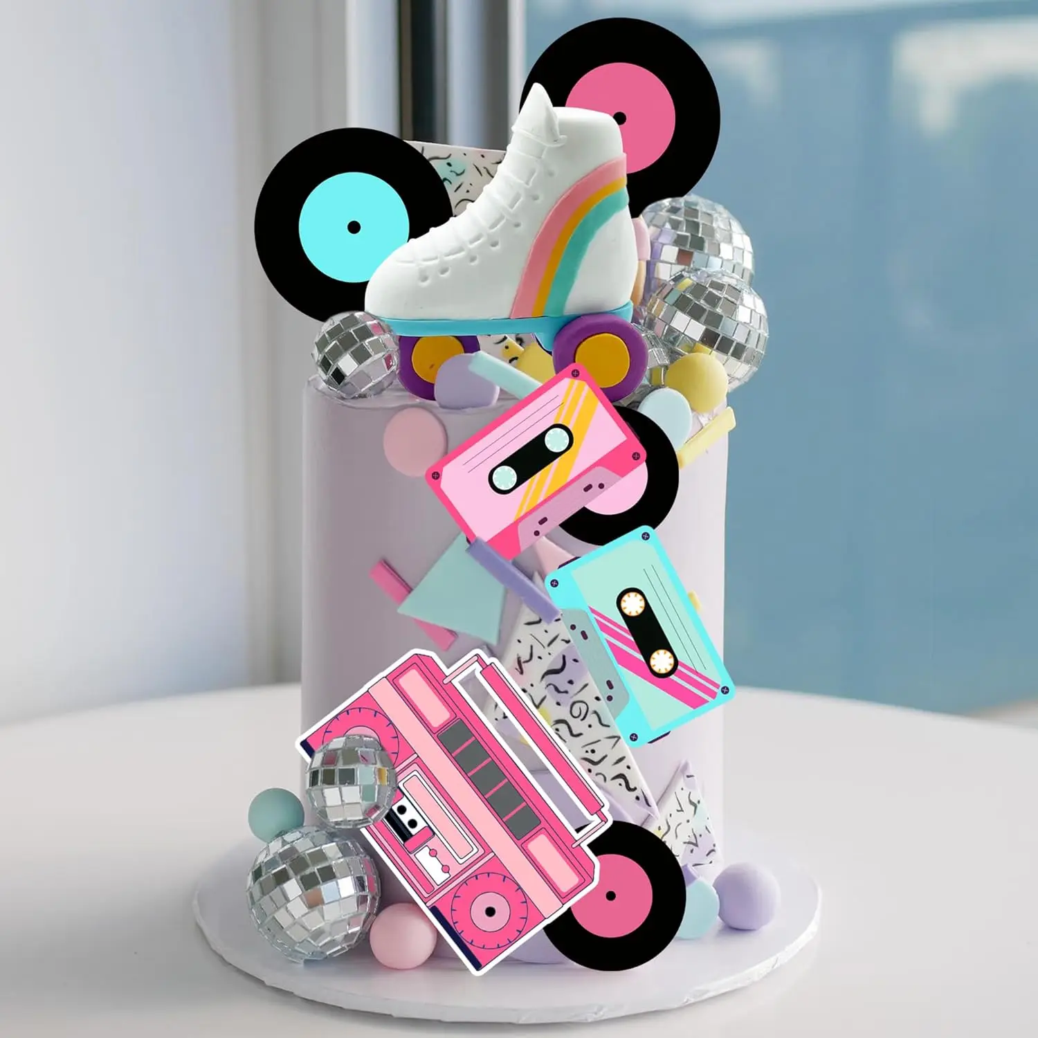 20 Stück Retro-Rollschuh- und Discokugel-Kuchenaufsätze – 80er 90er-Jahre-Hip-Hop-Skating-Thema-Party-Dekoration für Geburtstag, Unisex, Kinder und Erwachsene – Detail 4