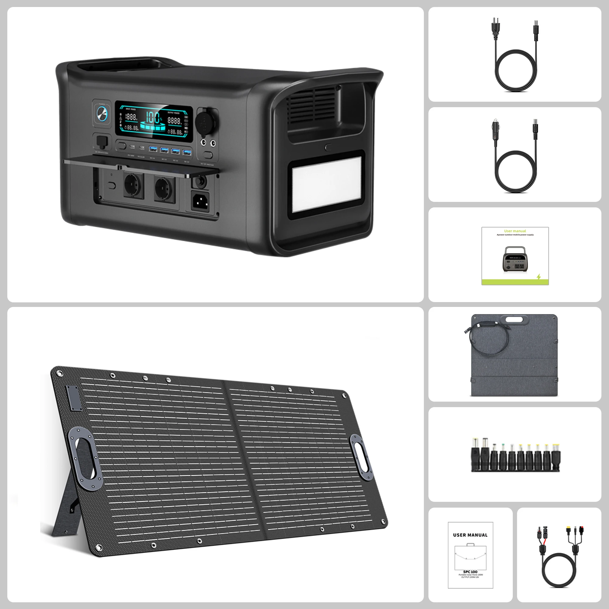 CTOLITY AP1000 1800W Reine Sinuswelle Powerstation mit 100W 20,5V ETFE Solarpanel, 1024WH 320000mAh LiFePO4 Akku, tragbarer Camping-Solargenerator, Notstromversorgung für Zuhause
