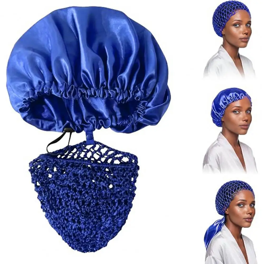 Silk Shower Cap with Breathable Mesh Top And Large Pocket Design Lock Moisture And Reduce Frizz 2 in 1 Wrap Cap Bonnet