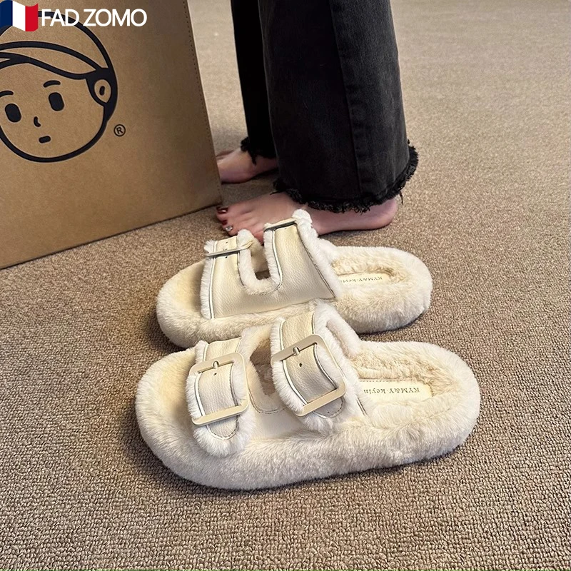 

Женские тапочки FAD Z с меховой подкладкой, удобные синие хлопковые тапочки, повседневные, с синтетическим мехом, на меху, без застежек