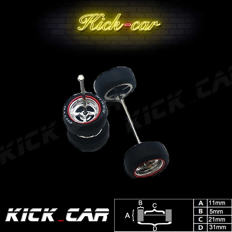 Kickcar-ruedas de ABS 1/64 para coche modelo con neumático de goma tipo 1, piezas modificadas galvanizadas, vehículo de carreras de juguete,