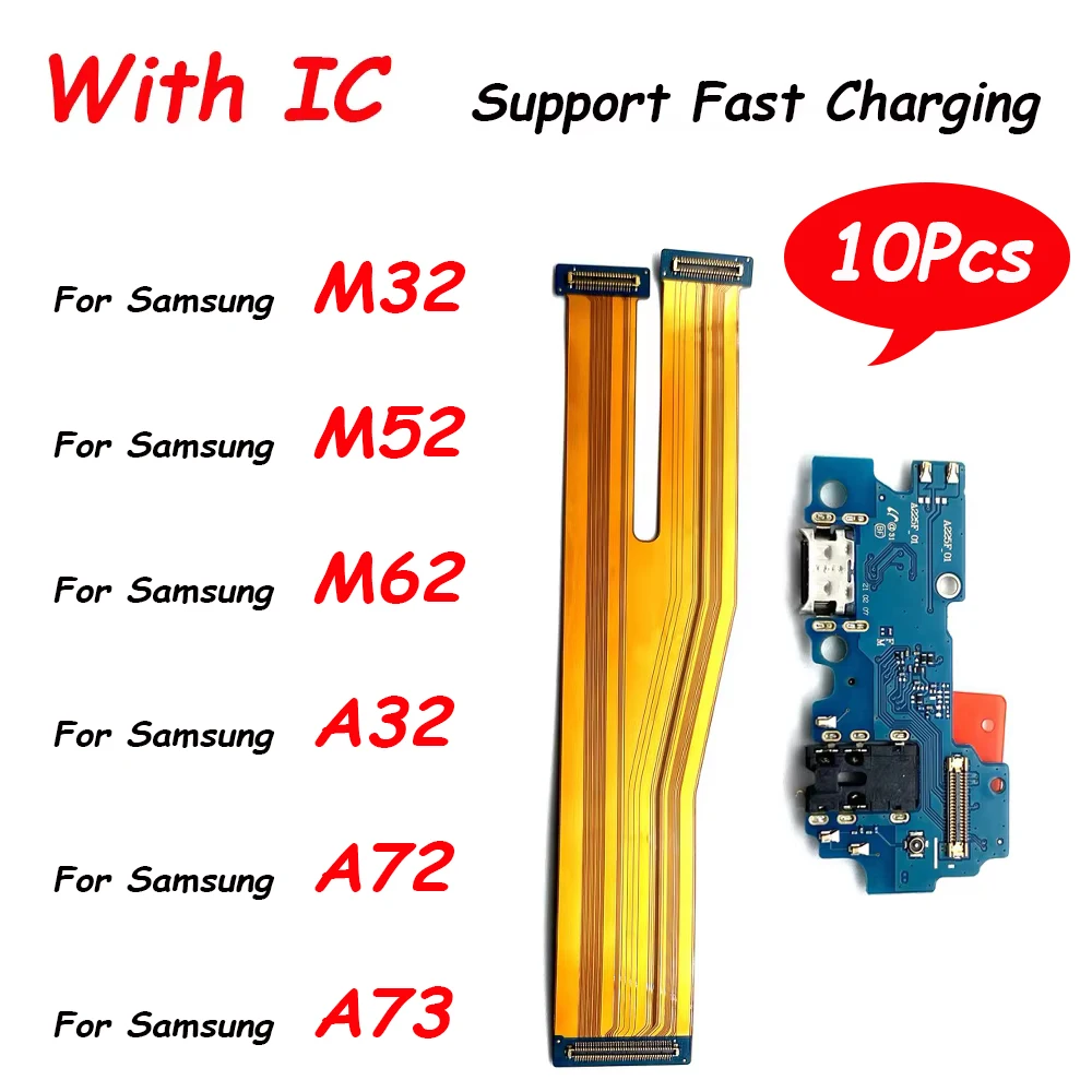 10Pcs，For Samsung A73 5G M53 M31S M62 A53 A32 A54 A33 5G Dock USB Charger Quick Charging Port Connector Board Flex Cable Micro