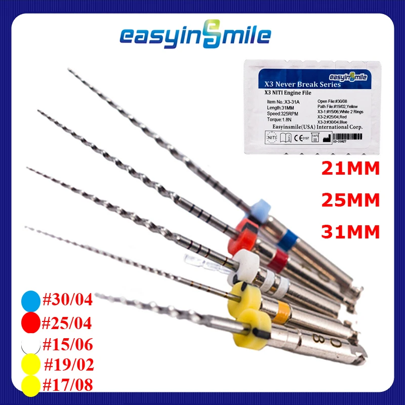 

5Pcs Dental Root Canal X3 Files Needles Endodontic File 21/25/31mm NITI Engine Use Rotary File Dentistry Instrument Never Break