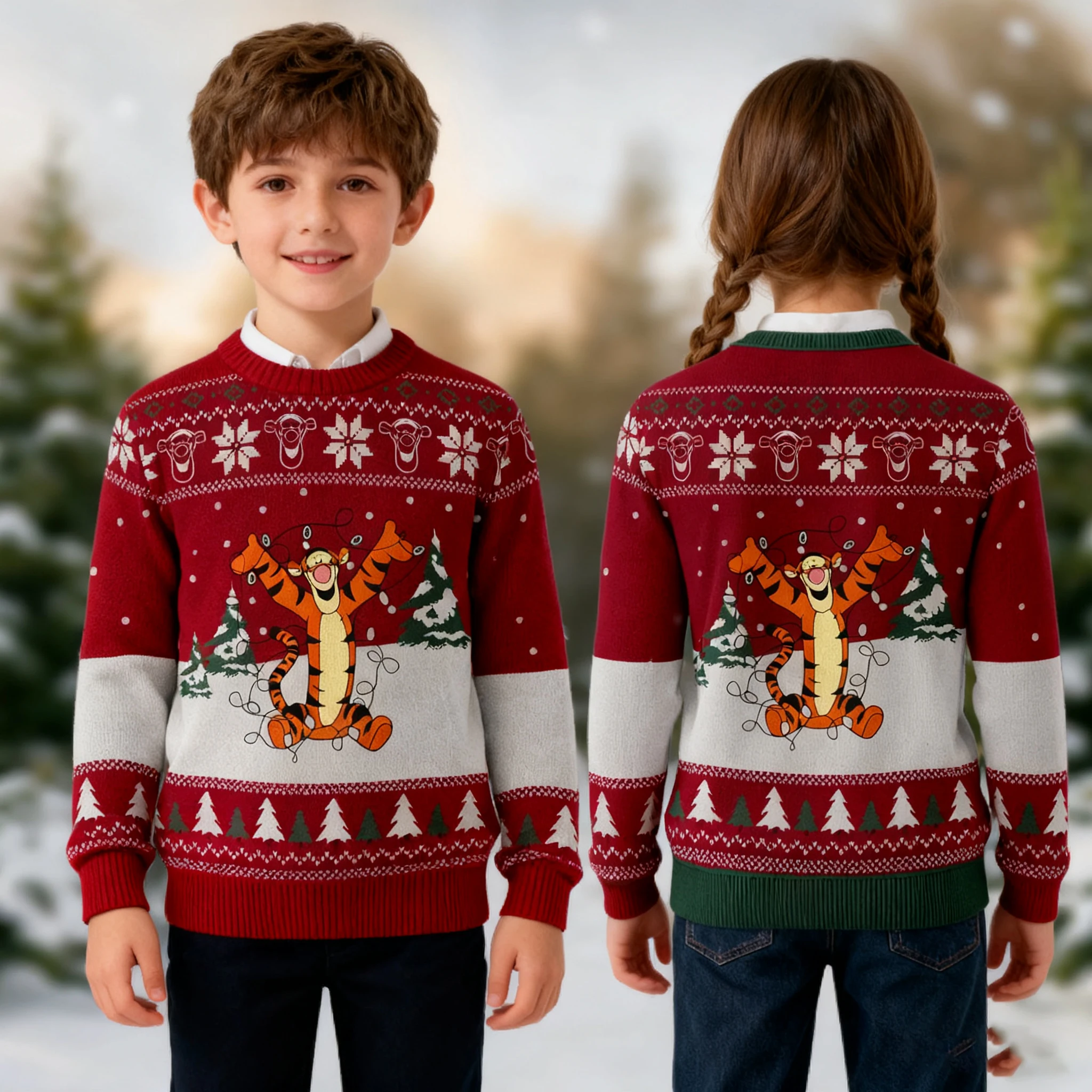 

Cute Disney Christmas Tigger Kids Sweatshirt Boys Girls Autumn Winter Long Sleeve Top for Daily Home & Outdoor Wear