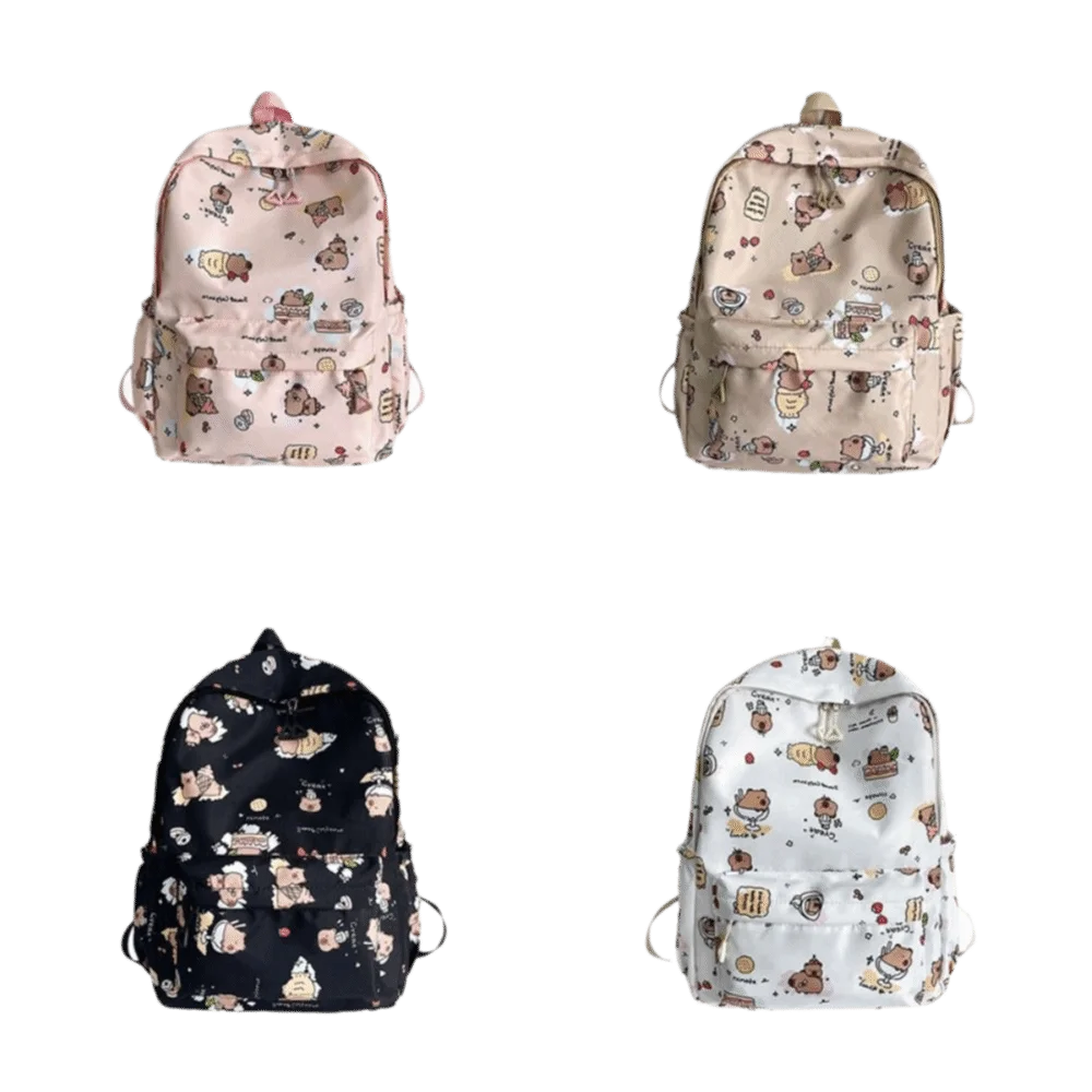 Nylon Capybara Backpack Wide Straps Multi Functional Cartoon Animal Daypack Lightweight Korean Style Large Capacity School Bag