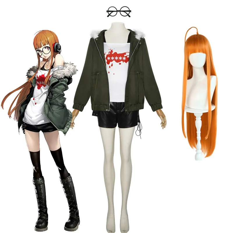 Persona 5 Kostuum Futaba Sakura Cosplay Pruiken En Bril Rekwisieten P5 NAVI Anime En Spel Tentoonstelling Prestaties Jurk Cosplayer