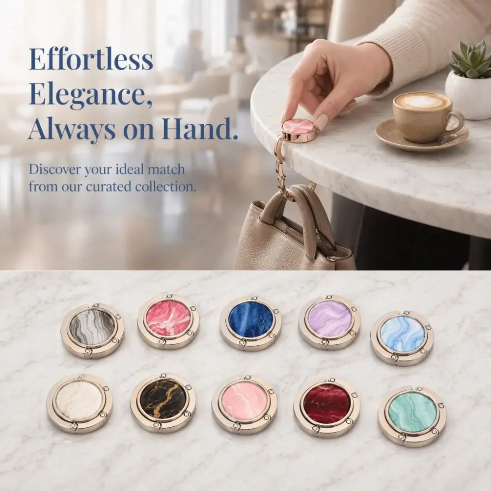 Foldable Design Portable Purse Hook Folding Marble Pattern Table Handbag Holder Alloy Non Slip Bag Hanger Office Use