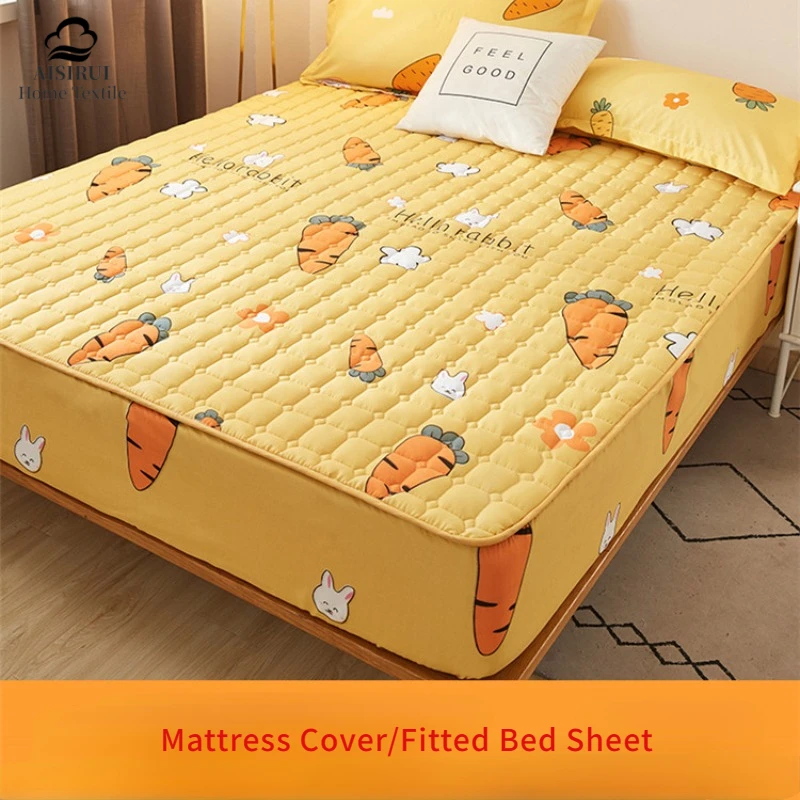 Air Permeable Cover Thick Quilted Mattress Cover Elastic Double Bed Fitted Sheet Protector Soft Warm Deep Pocket Mattress Topper