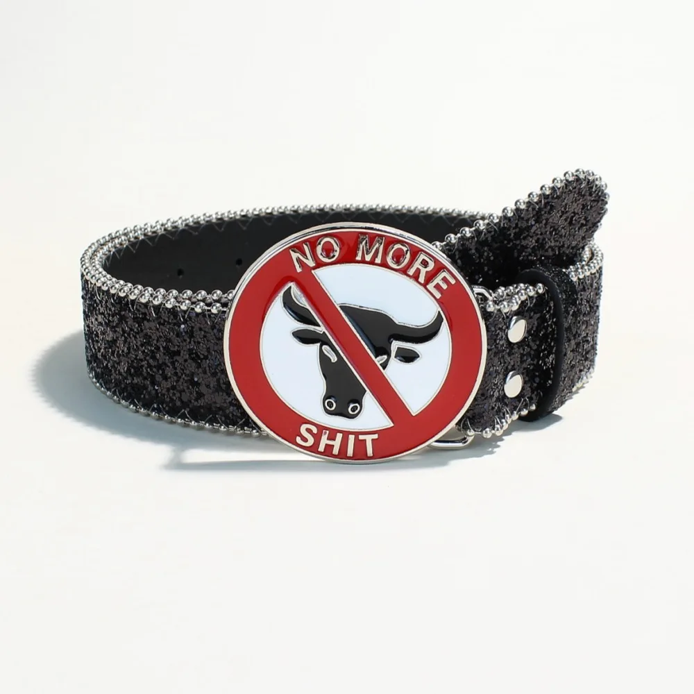 Women's Vintage Decorative Rhinestone Belt with Bull-shaped Metal Buckle Inlaid with Diamonds, Unique Stylish Strap
