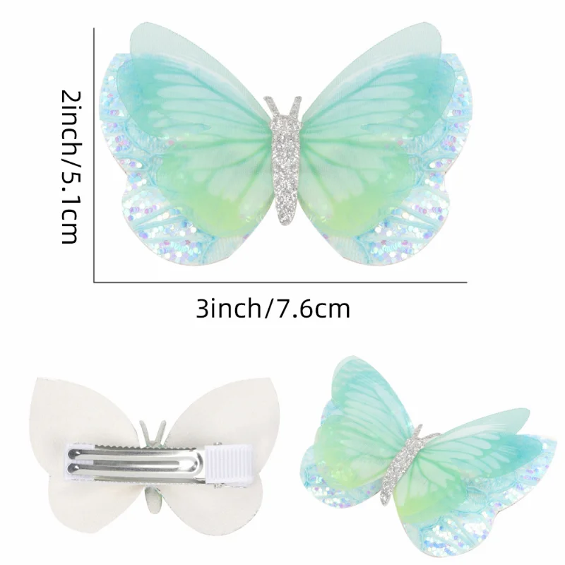 3inch Colorful Glitter Butterfly Hair Clips Cute Hairpins For Women Girls Yarn Hair Bows Hairgrip Barrettes Hair Accessories