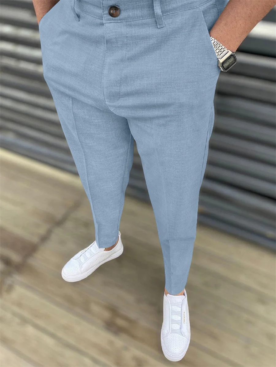 New Men's Casual Pants Fashion Solid Mid Waist Pencile Pants Business Office Social Trousers Male Slim Daily Wear Pants