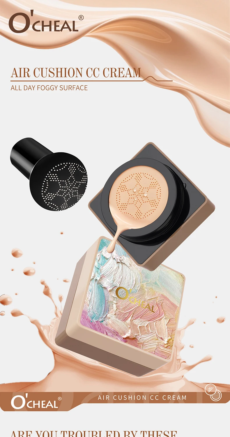 O'CHEAL Mushroom Cushion CC Cream Gesichts-Make-up Luftige Abdeckung Langanhaltend Feuchtigkeitsspendend Wasserfest Ölkontrolle Concealer BB Cream – Detail 1