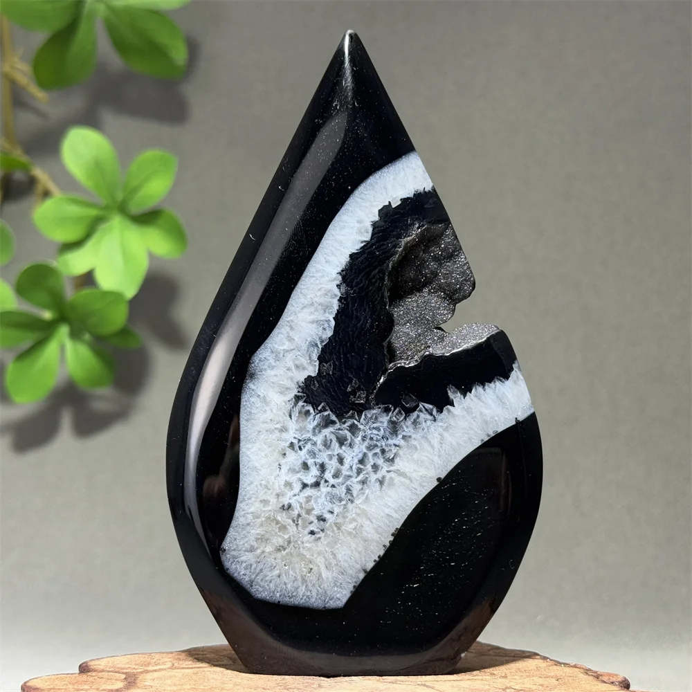 Natural Black Agate Crystal Cave Free Form Torch Mineral Stone Home Feng Shui Decoration Gift Witchcraft Reiki Therapeutic Gem