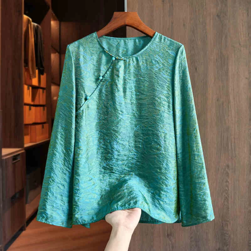 

Retro Gold Thread Jacquard New Chinese Style Top for Women 2025 Early Autumn New Loose And Unique Shirt S-XL