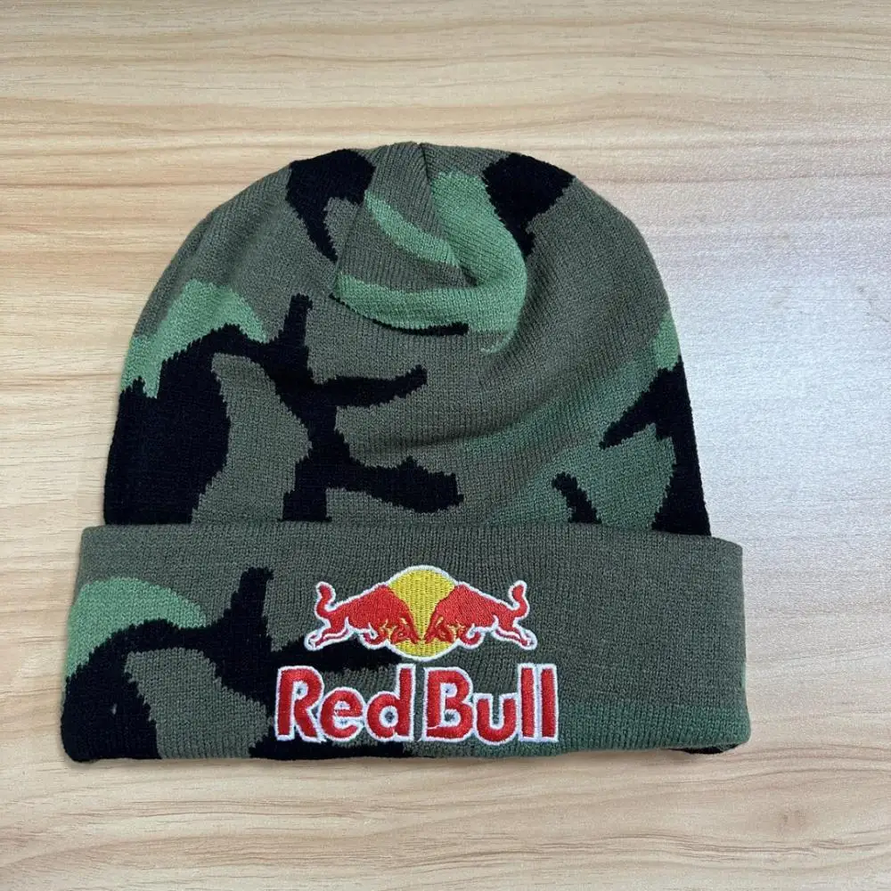 New camouflage Beanie hat  casual Red Bull sports cap for men women warm knit winter hat fashion solid unisex Red Bull hat