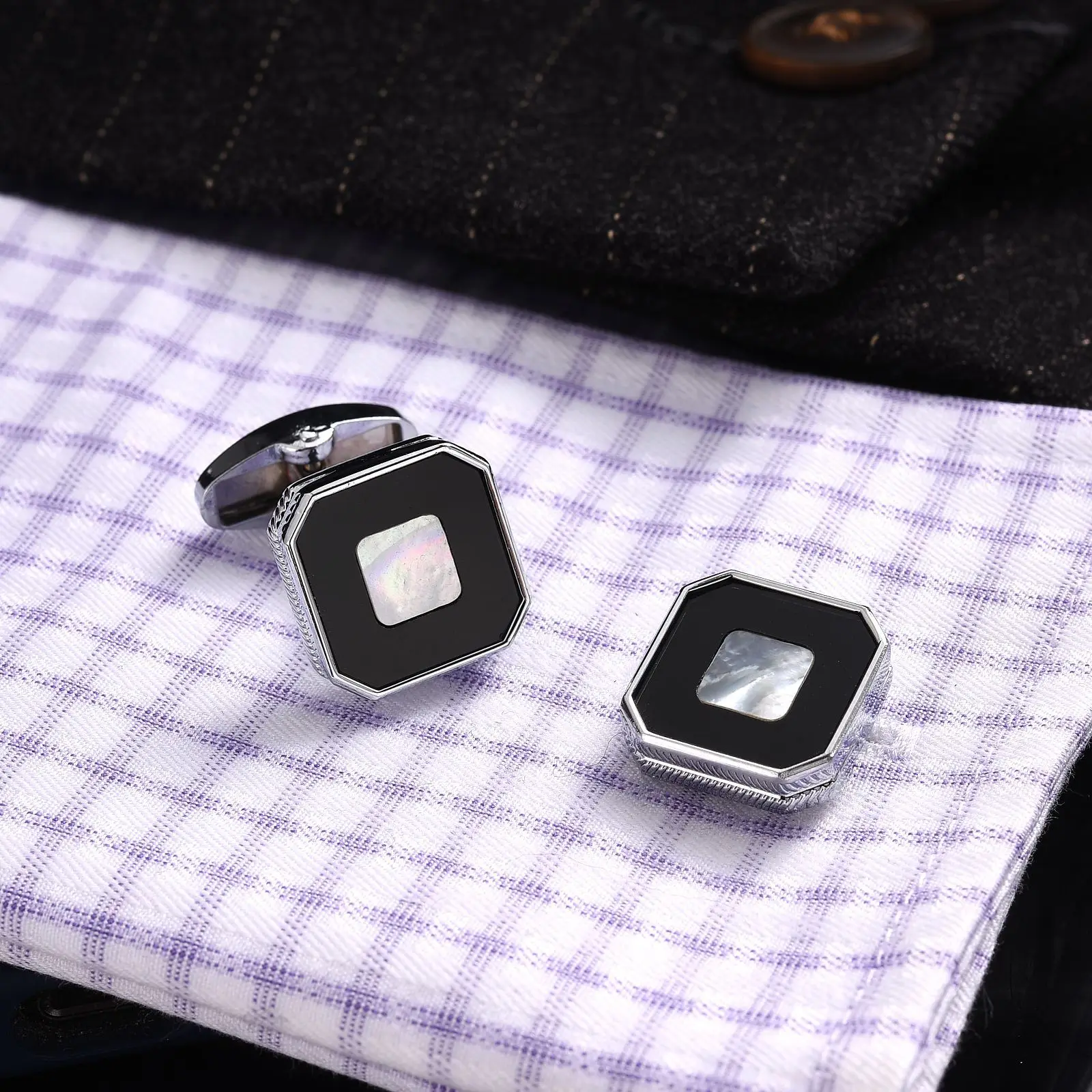 High Quality Round Square Shell Cufflink Mens Wedding Gifts Metal Luxury Cuff Links Buttons Men French Suit Jewelry Father Gifts