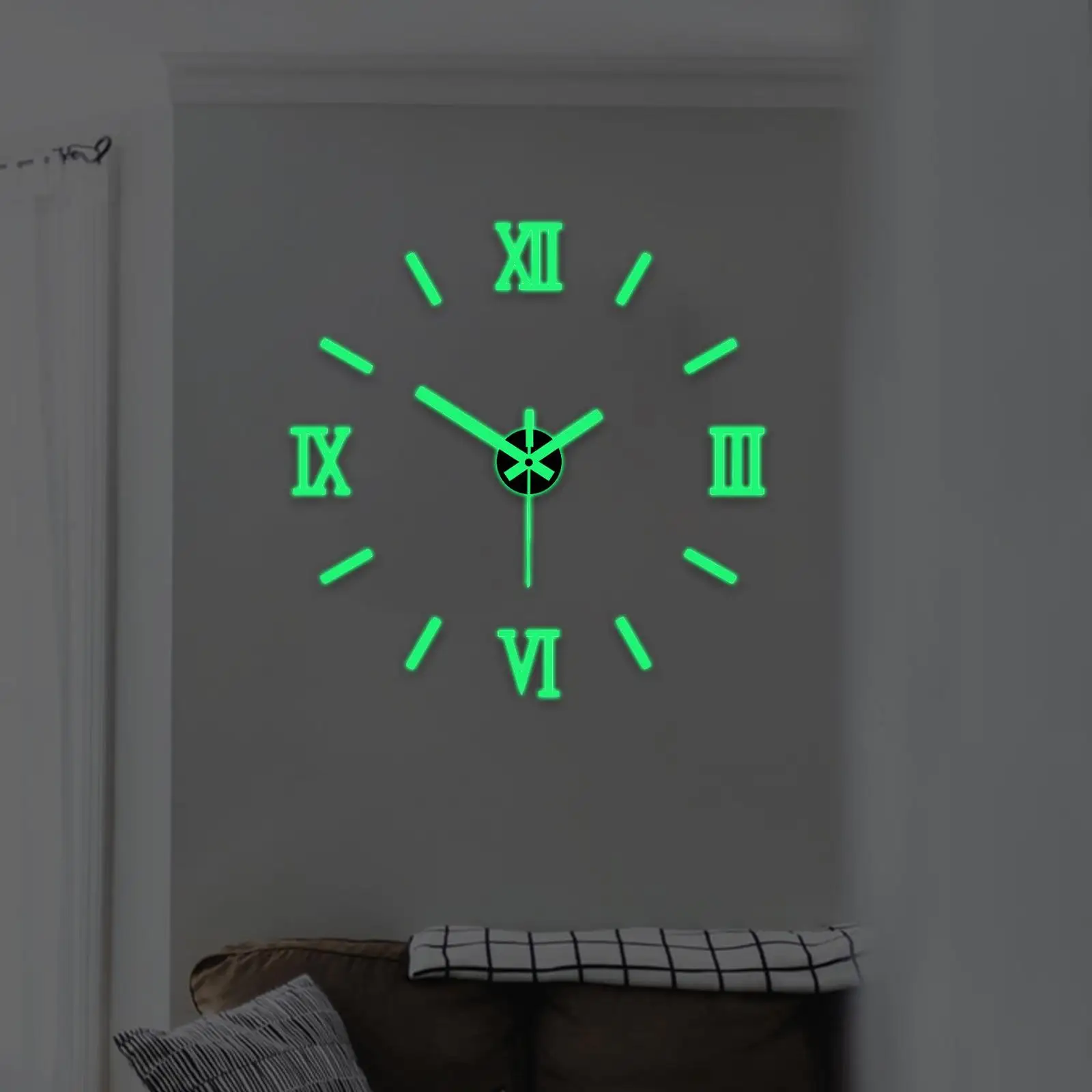 Round Quartz Clocks Non Ticking DIY Glow in The Dark Battery Operated Luminous Wall Clock Stickers for Kids Room