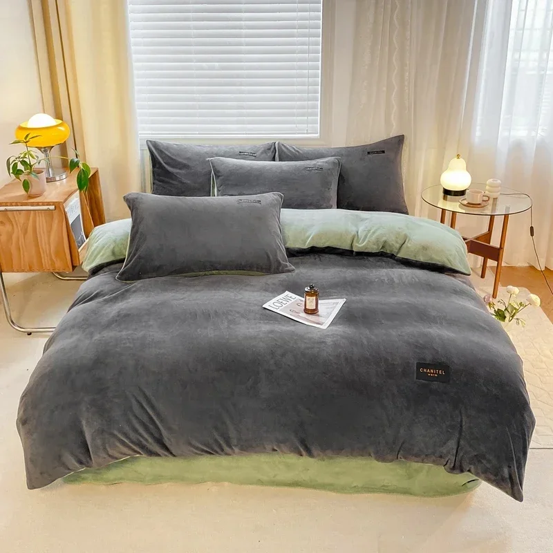 Solid Color Thick Flannel Duvet Cover Winter Warmth Bedding Set Double Quilt Cover Twin Queen King Comforter Cover 220*240